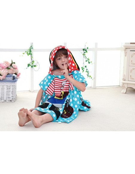 Prosop de baie si plaja, tip pelerina halat cu gluga, model pirat pentru copii, PEL01WZ1