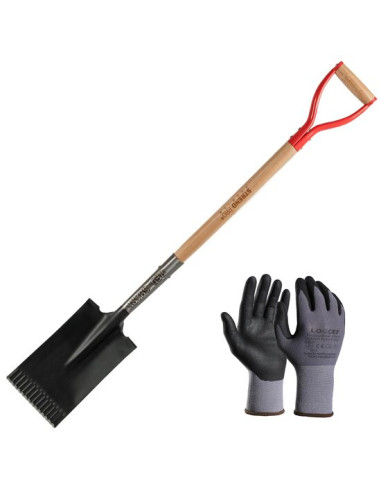 Set harlet, cazma, drept, capat zimtat, maner lemn, 115 cm, cu manusi, RedShark