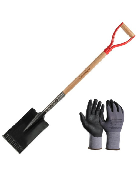 Set harlet, cazma, drept, capat zimtat, maner lemn, 115 cm, cu manusi, RedShark