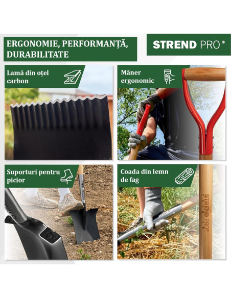 Set harlet, cazma, drept, capat zimtat, maner lemn, 115 cm, cu manusi, RedShark