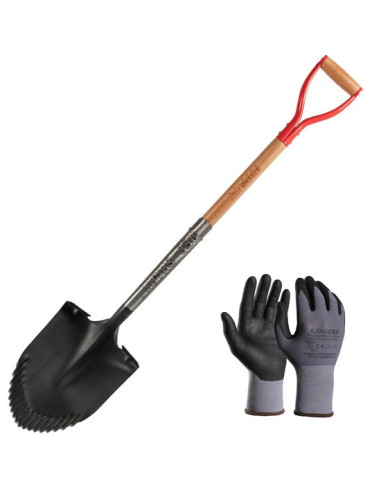Set harlet, cazma, ascutit, margini zimtate, maner lemn 115 cm, cu manusi, RedShark