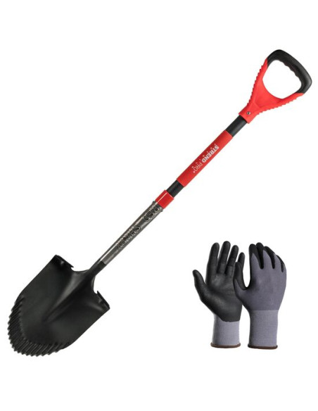 Set harlet, cazma, ascutit, margini zimtate, maner fibra sticla, 115 cm, cu manusi, RedShark