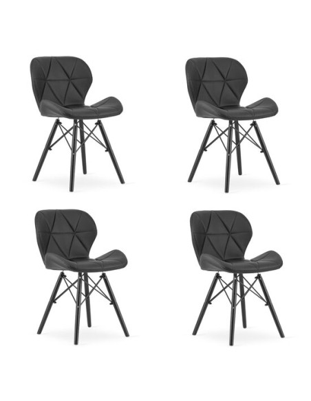 Set 4 scaune bucatarie/living, Lago, piele ecologica, lemn, negru, 47.5x52x74 cm
