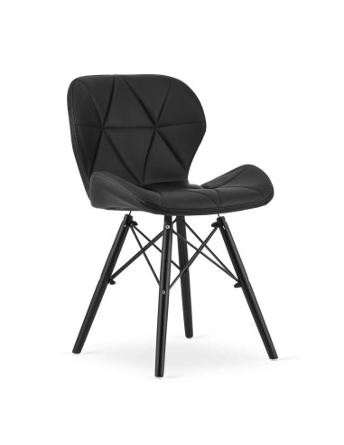 Set 4 scaune bucatarie/living, Lago, piele ecologica, lemn, negru, 47.5x52x74 cm