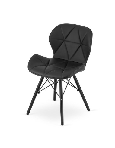 Set 4 scaune bucatarie/living, Lago, piele ecologica, lemn, negru, 47.5x52x74 cm