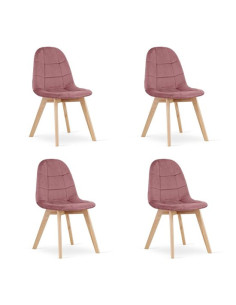 Set 4 scaune bucatarie/living, Bora, catifea, lemn, roz inchis, 44.5x54x81.5 cm