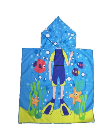 Prosop de baie si plaja, tip pelerina halat cu gluga, model scafandru pentru copii, PEL01WZ8