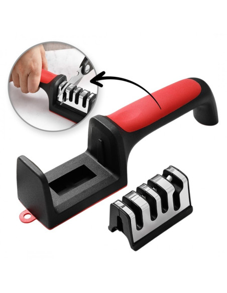Ascutitor cutite si foarfeci, multifunctional, negru cu rosu, 4 nivele, KU01