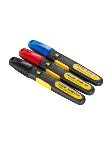 Stanley 0-47-315, Set 3 markere Fatmax, negru, albastru si rosu, permanente cu varf lat