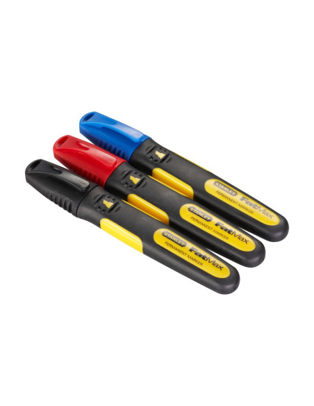 Stanley 0-47-315, Set 3 markere Fatmax, negru, albastru si rosu, permanente cu varf lat