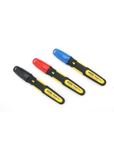 Stanley 0-47-315, Set 3 markere Fatmax, negru, albastru si rosu, permanente cu varf lat
