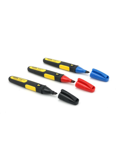 Stanley 0-47-315, Set 3 markere Fatmax, negru, albastru si rosu, permanente cu varf lat