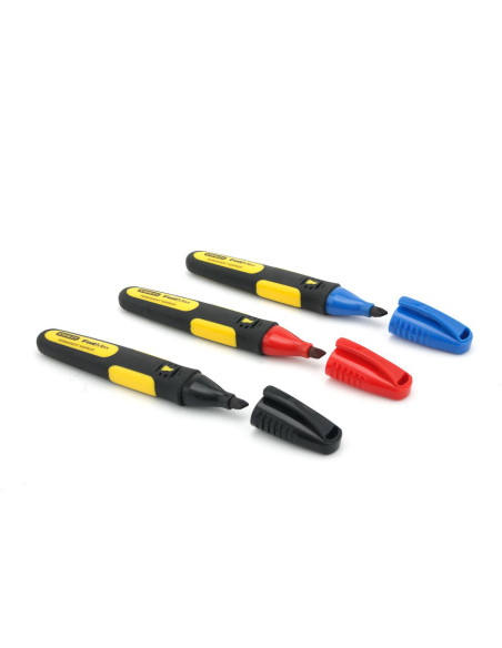 Stanley 0-47-315, Set 3 markere Fatmax, negru, albastru si rosu, permanente cu varf lat