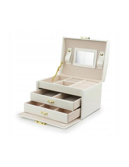 Cutie de bijuterii, caseta organizator tip valiza crem, multiple compartimente, Jollymag, PD49K
