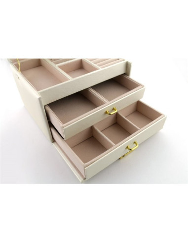 Cutie de bijuterii, caseta organizator tip valiza crem, multiple compartimente, Jollymag, PD49K