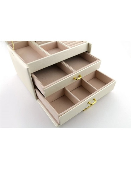 Cutie de bijuterii, caseta organizator tip valiza crem, multiple compartimente, Jollymag, PD49K
