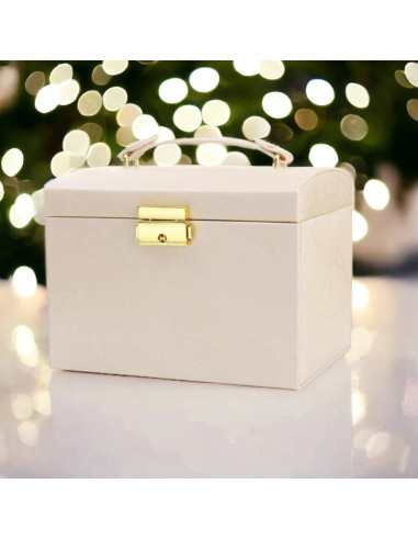 Cutie de bijuterii, caseta organizator tip valiza roz, multiple compartimente, Jollymag, PD102R