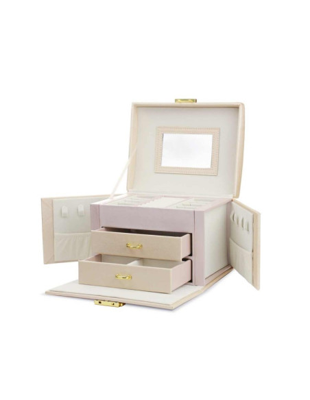 Cutie de bijuterii, caseta organizator tip valiza roz, multiple compartimente, Jollymag, PD102R