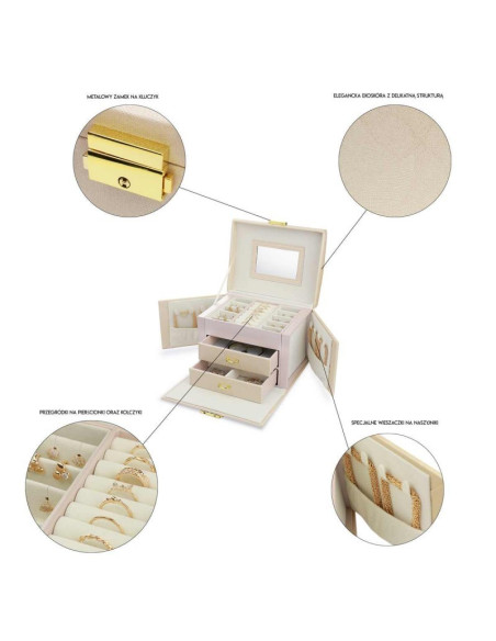 Cutie de bijuterii, caseta organizator tip valiza roz, multiple compartimente, Jollymag, PD102R