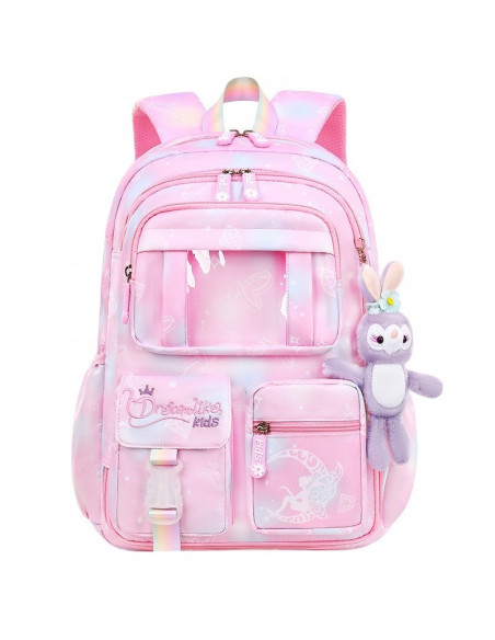 Rucsac roz, universal, pentru sport si scoala, grafica rainbow cu plus, JollyMag, PL159R