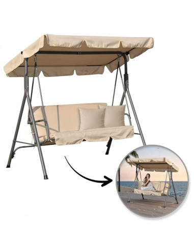 Balansoar gradina acoperit, 3 locuri, maxim 260 kg, perne bej,  JollyMag, HO01K