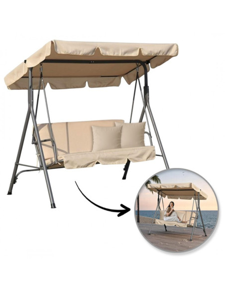 Balansoar gradina acoperit, 3 locuri, maxim 260 kg, perne bej,  JollyMag, HO01K
