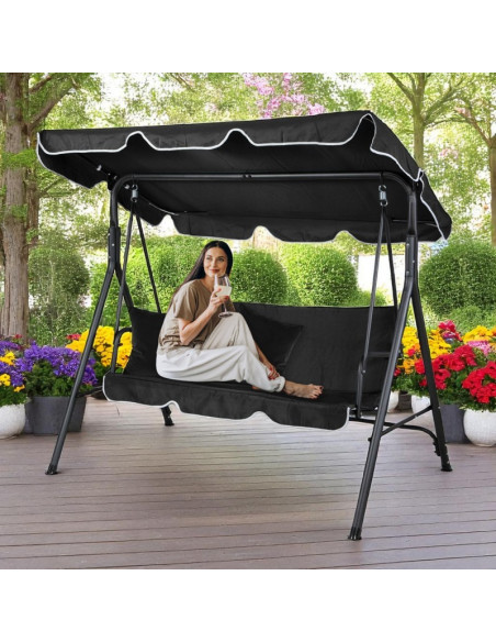 Balansoar gradina acoperit, 3 locuri, maxim 260 kg, perne negre,  JollyMag, HO01CZ