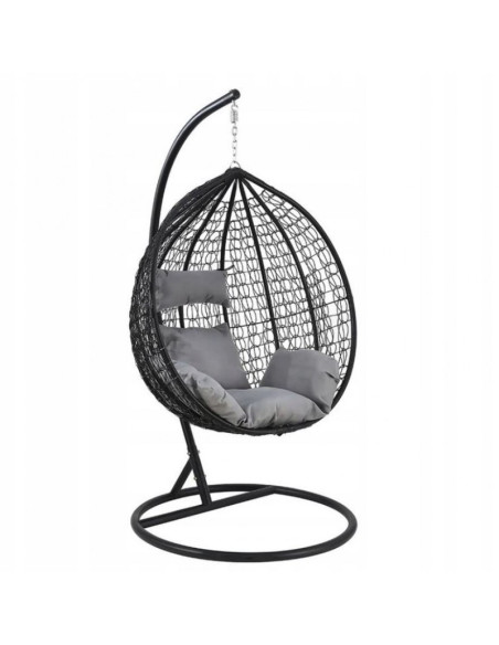 Leagan tip cuib, fotoliu suspendat, maxim 130 kg, cocoon negru si perne gri,  JollyMag, KR23