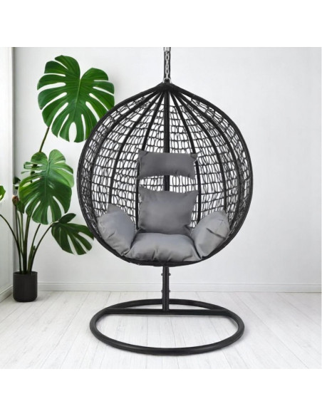 Leagan tip cuib, fotoliu suspendat, maxim 130 kg, cocoon negru si perne gri,  JollyMag, KR23