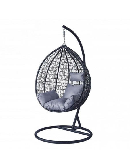 Leagan tip cuib, fotoliu suspendat, maxim 130 kg, cocoon negru si perne gri,  JollyMag, KR23