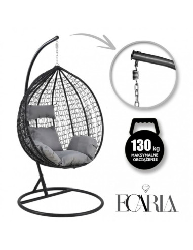 Leagan tip cuib, fotoliu suspendat, maxim 130 kg, cocoon negru si perne gri,  JollyMag, KR23