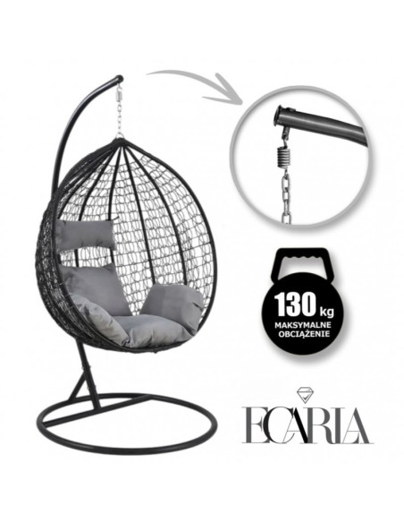Leagan tip cuib, fotoliu suspendat, maxim 130 kg, cocoon negru si perne gri,  JollyMag, KR23