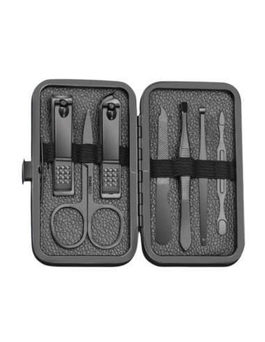 Set manichiura si pedichiura, negru, 12 in 1, organizat in trusa din piele ecologica, JollyMag, AK21