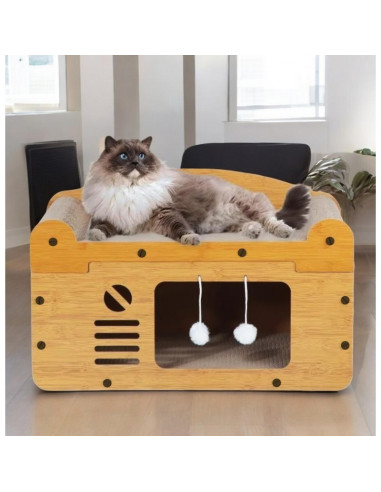 Casuta si pat culcus pentru pisici, cu loc de zgariat si jucat, JollyMag, KOT18