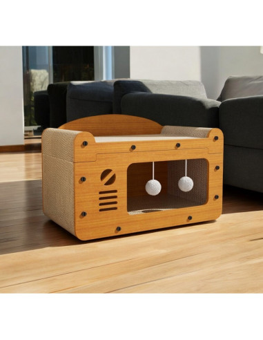 Casuta si pat culcus pentru pisici, cu loc de zgariat si jucat, JollyMag, KOT18