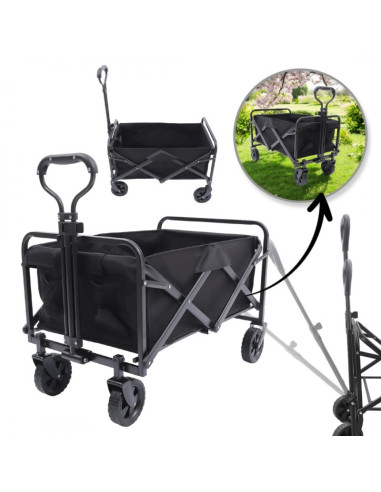 Carucior de gradina pentru transport, pliabil, metalic, negru, JollyMag, AR07CZ, 72x47x68-87cm