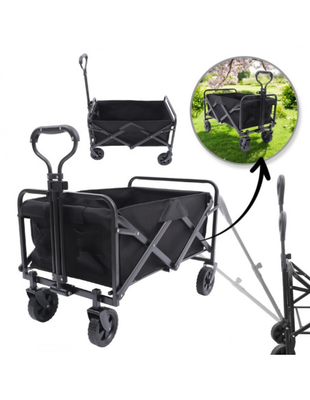 Carucior de gradina pentru transport, pliabil, metalic, negru, JollyMag, AR07CZ, 72x47x68-87cm