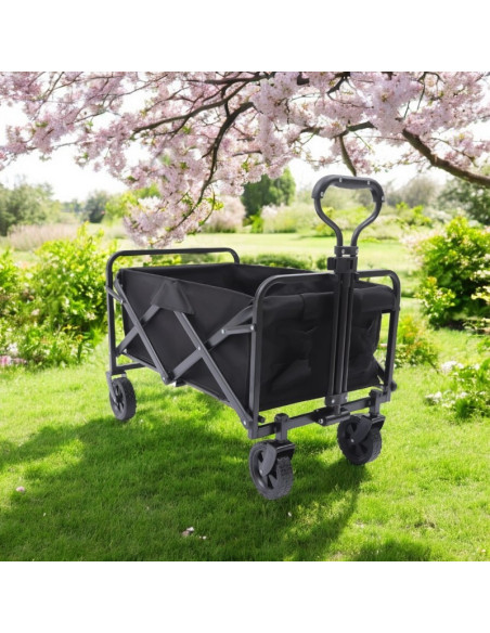 Carucior de gradina pentru transport, pliabil, metalic, negru, JollyMag, AR07CZ, 72x47x68-87cm