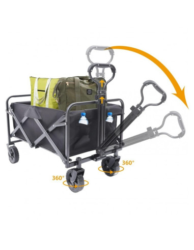Carucior de gradina pentru transport, pliabil, metalic, negru, JollyMag, AR07CZ, 72x47x68-87cm