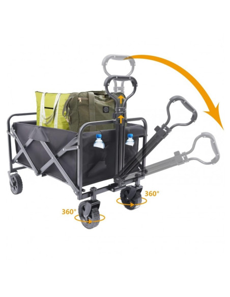 Carucior de gradina pentru transport, pliabil, metalic, negru, JollyMag, AR07CZ, 72x47x68-87cm