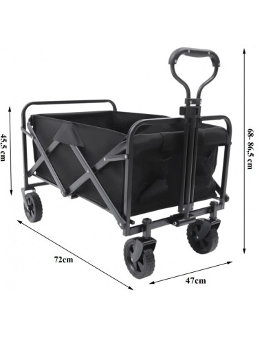 Carucior de gradina pentru transport, pliabil, metalic, negru, JollyMag, AR07CZ, 72x47x68-87cm