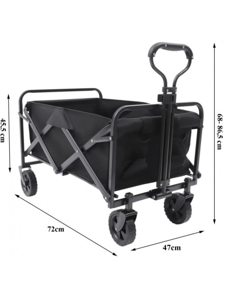 Carucior de gradina pentru transport, pliabil, metalic, negru, JollyMag, AR07CZ, 72x47x68-87cm