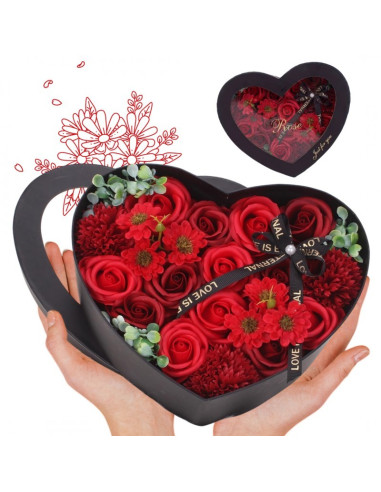 Buchet flori de sapun, parfumate, cutie decorativa inimioara, idee de cadou ideala, JollyMag, BUK01CZE