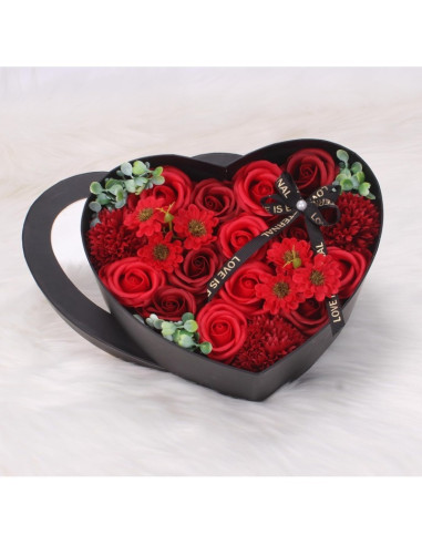 Buchet flori de sapun, parfumate, cutie decorativa inimioara, idee de cadou ideala, JollyMag, BUK01CZE