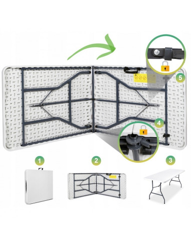 Masa pliabila alba, pentru gradina, camping sau pescuit, tip valiza, JollyMag, SC02, 70x180 cm