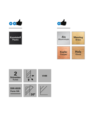 Freza cu 2 caneluri, HSC+, pt. plastic, Datron 0068864, 4.0x8.0x6.0mm