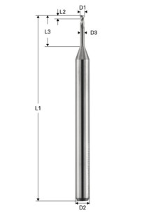 Freza de adancime, Toric Cut, 2 caneluri, Datron 00781010, 1.0x1.5x3.0mm 2