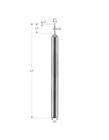 Freza de adancime, Toric Cut, 2 caneluri, Datron 00781006, 0.6x0.9x3.0mm