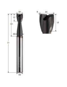 Freza de adancime cu raza, Triple Cut, 2 caneluri, Datron 00781066, R 1.0, 6.0x7.0x6.0mm 2