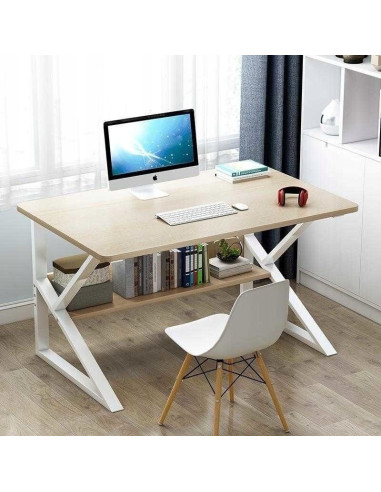 Masa de gaming, birou cu raft alb-bej, 80x40 cm, JollyMag, STL04B